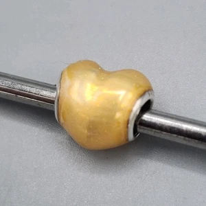Authentic Pandora Glittering Gold Heart Enamel Charm 925 Sterling Silver ALE - Picture 1 of 3