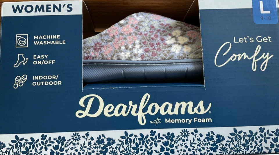 Dearfoams Womens Comfy Slide Slippers Blue Floral Size L (9-10)