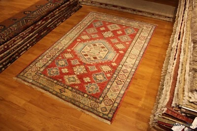 _HAND_MADE_RUG_4X6 Caucasian Design Authentic Original Red background Geometric - Image 1 of 4