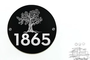 Modern House Sign Black Aluminum (ACP) Silver Fiber Laser Engraved Olive Tree - Picture 1 of 5