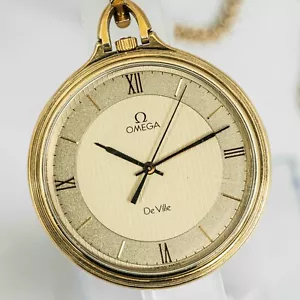 *Exc+5* Vintage OMEGA De Ville Pocket Watch Cal.1417 Quartz *191.1780 Gold Roman - Picture 1 of 13