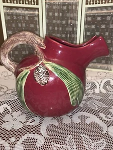 Burgundy Pine Cone Ice-Lip Pitcher Pristine Condition Art Pottery JUG BALL DECOR - Picture 1 of 8