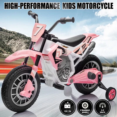 JOYLDIAS Pink 12V Kids Ride-On Motorcycle Dirt Bike Girl w/Music,Training Wheels - Image 1 of 4