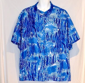 IRVINE PARK size 2XL Full Zip Dress Shirt Blue/White Batik-Style Pattern - Picture 1 of 11