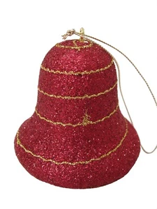 (01763-33909) LOT 2 PENDANTS CHRISTMAS ORNAMENT CHRISTMAS RED BELL WITH GOLD - Picture 1 of 3