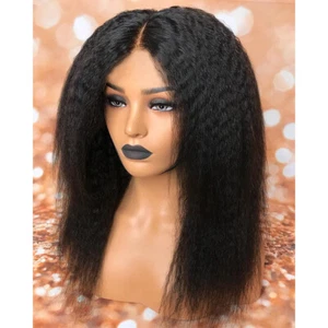 16in Virgin Kinky Straight Lace Wig Yaki Brazilian Human Hair Wigs 180% Density - Picture 1 of 9