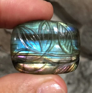 29.7x23.5x6.8mm Carved Labradorite Spectolite Gemstone Cabochon Wire Wrapping - Picture 1 of 12