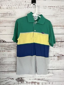 Vintage Izod Lacoste Shirt Green Yellow Blue Colorblock Blue Crocodile Size 12 - Picture 1 of 10