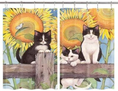 Katze Bistrogardine Gardinen Küche 2 Paneele mit Haken Wasserdicht Textil Modern - Bild 1 von 4