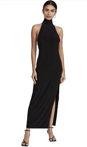 Norma Kamali Halter Turtle Side Slit Gown Size M Black Evening Dress - Picture 1 of 4