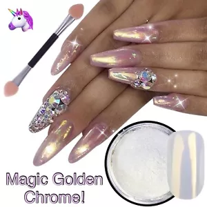 Nail Powder Golden Mirror Chrome Shimmer White Pearl Mermaid Nails UK Ceramic 2 - Picture 1 of 11