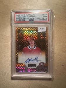 2020-21 OPC Platinum ALEXANDER ROMANOV Rookie Orange Checkers /15 Auto PSA 9 - Picture 1 of 2