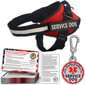 Service Dog Vest + ID Tag + 50 ADA Information Cards - Service Dog Harness W Pat