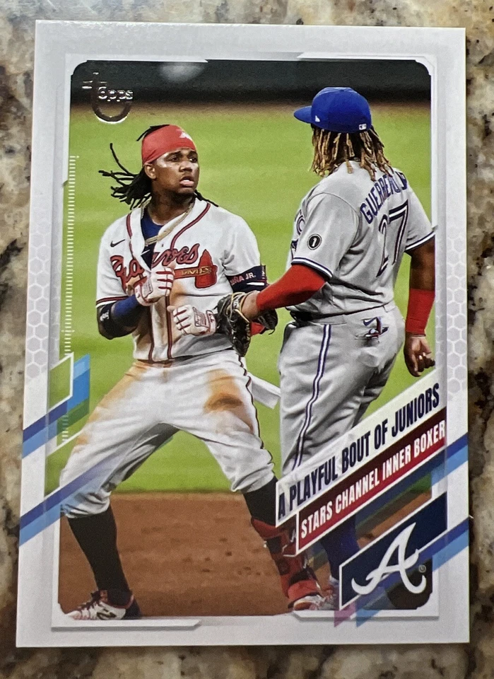 2021 Topps #61 Acuna / Guerrero Checklist Vintage Stock SSP /99 - Image 1 of 4