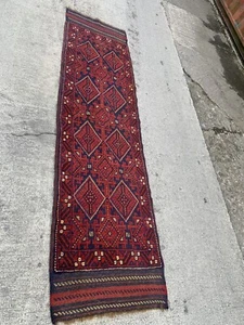 Vintage Hand Made Afghan Oriental Red Wool Long Narrow Runner - Picture 1 of 12