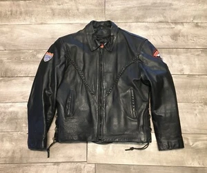 Womens Interstate Leather Biker Riding Motorcycle Lined Coat Jacket Size Large - Picture 1 of 9