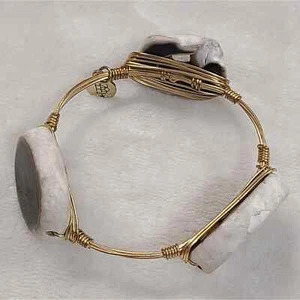 Bourbon & Bowties Agate Slice Wire Wrapped Bangle Bracelet - Picture 1 of 5