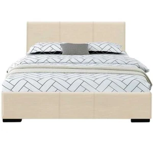 Camden Isle Twin Abbey Platform Bed in Beige Faux Leather - Picture 1 of 6