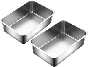 2 Stück Edelstahl Katzentoilette, Katzenklo Rostfrei Metall XL Hohe Seiten  - Bild 1 von 12