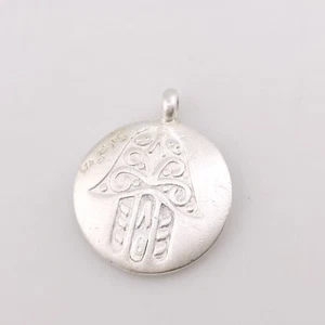 Satya Sterling Silver Satin Double Sided Hamsa Small Round Hand Pendant - Picture 1 of 8