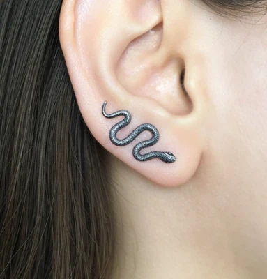 Pendientes escaladores oreja serpiente gótico de acero inoxidable punk divertido Foto 1 de 4