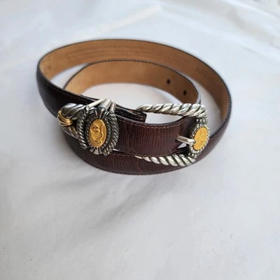 Brighton Museum Cuero Genuino Cocodrilo Marrón Ajuste Cintura 28-32" M Western Boho Rodeo Foto 1 de 4