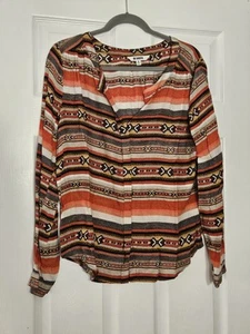 BB Dakota Anthropologie Top Womens Size M Bohemian Aztec Tribal Rayon Button Up - Picture 1 of 9
