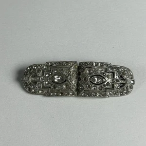 Vintage CORO Duette Signed Rhinestone Brooch Pin Pendant Dress Clip Art Deco 2” - Picture 1 of 5