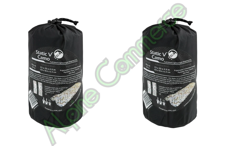 *Paquete de 2* Colchón de aire Klymit Static V 72" x 23" x 2,5" Kings Camo 06SVKD01C Foto 1 de 1