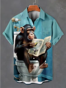 Mens Button Down Shirts Animals on the Toilet Hawaiian Funny Top Novelty Ugly - Picture 1 of 10