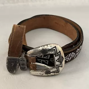Cinturón Vintage Hombre 38 Marrón Top Grano Cuero Cuentas Vaquero Occidental Hecho en EE. UU. - Imagen 1 de 11