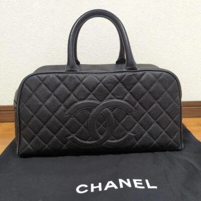 正品香奈儿香奈儿鱼子酱皮肤波士顿背面黑色带卡片防尘盒良好  — 第 1/4 张图片