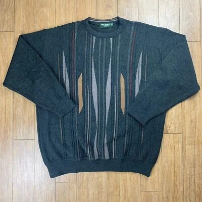 Norm Thompson Sweater Mens 2XL Green Knit Striped Wool Blend Grandpa Pullover - Image 1 of 4
