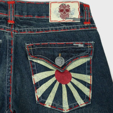 Laguna Beach Mens Handmade Blue Jeans Size 32X33 Skulls/Sun Made in USA $289