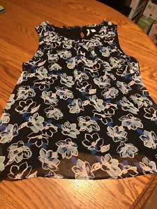 Elle Womens Blouse Blue Floral Sleeveless Scoop Neck M - Picture 1 of 3