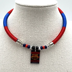 FCB Barcelona Soccer Futbol Cord Choker Pendant Necklace Adjustable Slide String - Picture 1 of 13