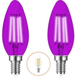 2 Pack E26 Filament LED Purple Light Bulbs – E26 Candelabra Bulb 6W - Picture 1 of 2