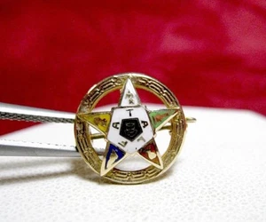 10K TOP YELLOW GOLD FATAL ENAMEL ORDER OF THE EASTERN STAR SMALL PIN BROOCH - Picture 1 of 7