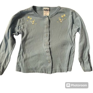 Oshkosh B’gosh Size 5 USA Blue Cardigan Button Front Shirt Flowers Bees Kids - Picture 1 of 4