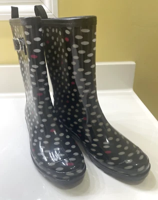 Capelli Botas de Lluvia Talla 7 Botas de Jardín Negras con Lunares Usadas Dos veces Foto 1 de 4