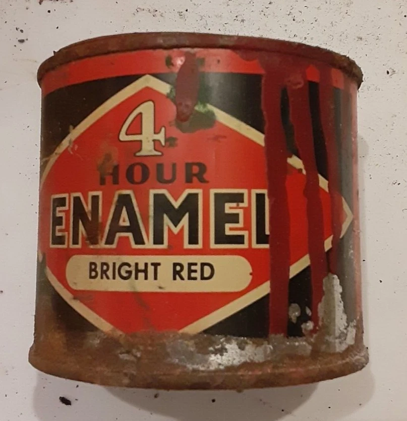 Vtg The Tredennick Paint Mfg. Co. 4-hour enamel Bright Red 50% of 1/3 Qt remain - Image 1 of 4