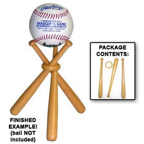 MINI BATES DE BÉISBOL SOPORTE DE EXHIBICIÓN MADERA BARNIZADA NATURAL KIT DE SOPORTE DE PELOTA ARTESANAL Foto 1 de 1