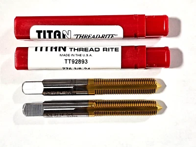 2pcs, TITAN, 3/8-24 THREAD FORM PLUG TAP, H5, TiN COATED  TT92893   TT120 - Image 1 of 3