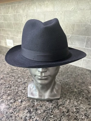 Sombrero Fedora Cortina Negro Worth & Worth con Guardián de Botones Talla 7 3/8 Hecho en Italia Foto 1 de 4