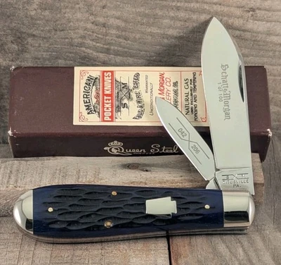 1997 Schatt Morgan USA Blue Jigged Bone 3.875" Large Swell End Jack Knife 042206 - Image 1 of 4