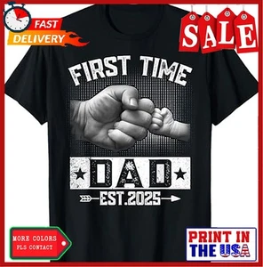 First Time Dad Est 2025 Fist Bump New Dad Funny Father's Day T-Shirt - Picture 1 of 6