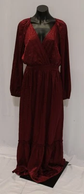 Maxi Vestido Express Para Mujer Manga Larga Satinado Floral Cuello en V Niveles NC3 Rojo Mediano Foto 1 de 4