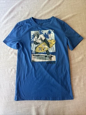 Hurley T-Shirt Boys Youth L (12-13) Blue Chimp Shred Graphic Surf Short Sleeve - Image 1 of 4