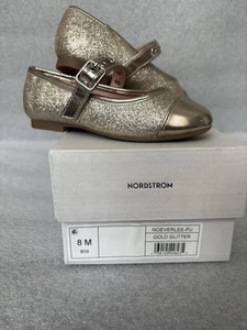 Nordstrom Mädchen Mary Jane elegante Schuhe - GOLD Glitzer ~ niedriger Absatz ~ Größe 8M brandneu - Bild 1 von 6