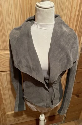 Chaqueta Vince Gris Cuero Lana Acetato Mezcla Cremallera Suave Talla Pequeña ~ Usada en Excelente Condición Foto 1 de 4